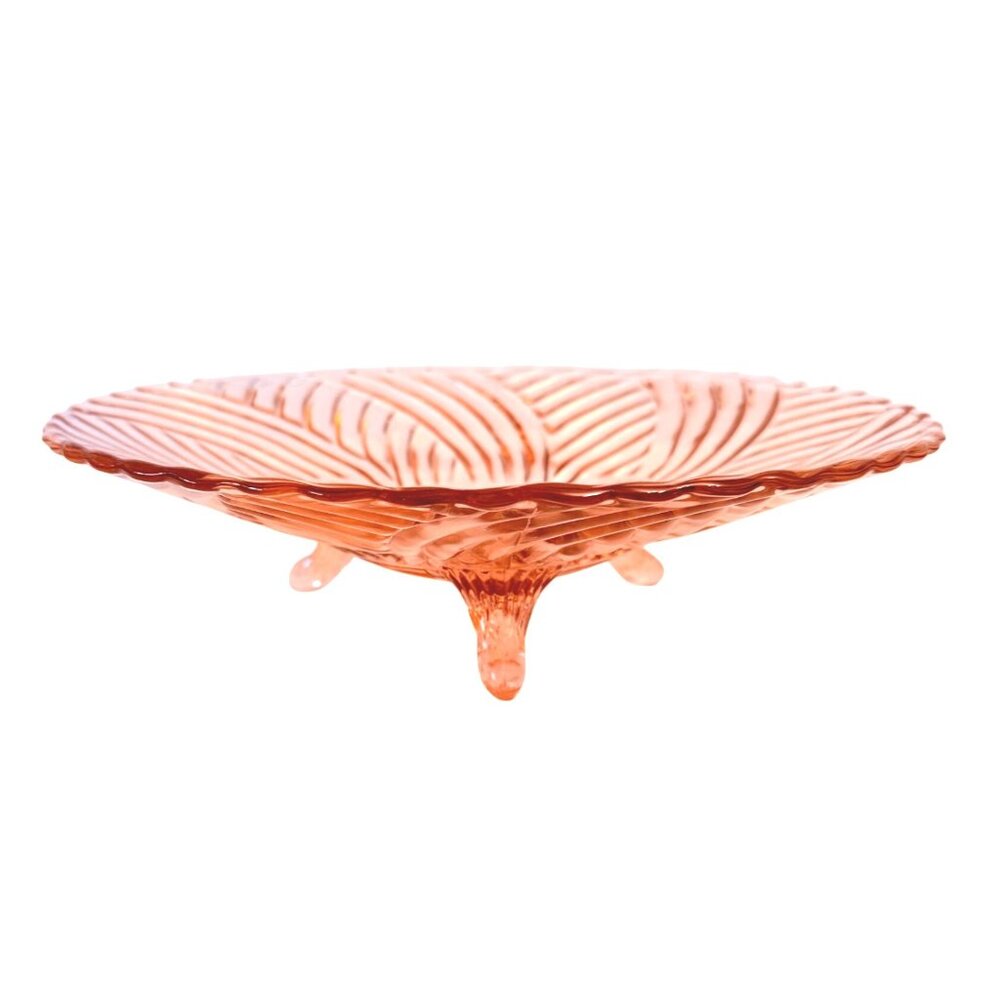Romantic Pink Depression Glass Bowl Swirl Ribbed Footed Plate Scalloped Home Dec
